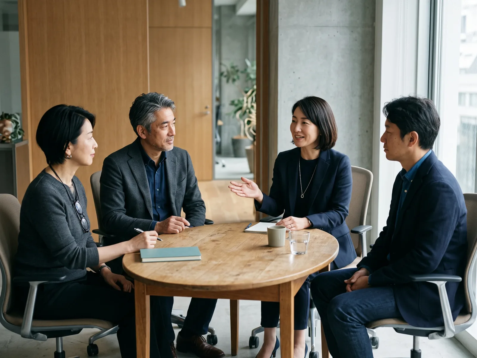 少人数で対話する日本のビジネスチーム